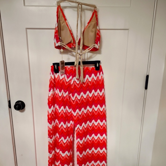 NWOT Luli Fama 3 Piece Triangle Halter Top + Bikini bottom + Pant Set - Picture 5 of 11